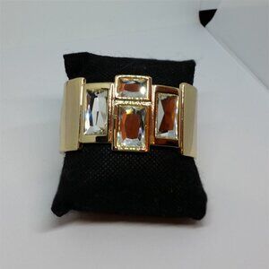 VINTAGE gold tone crystal like statement cuff bracelet glam art deco vibes
